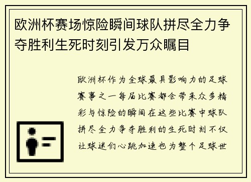 欧洲杯赛场惊险瞬间球队拼尽全力争夺胜利生死时刻引发万众瞩目